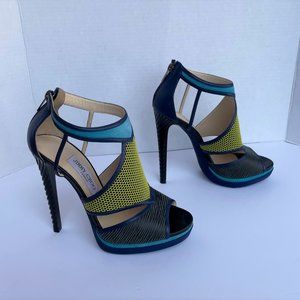 Jimmy Choo Suede Leather Tangerine Heels Platform Sandals 40